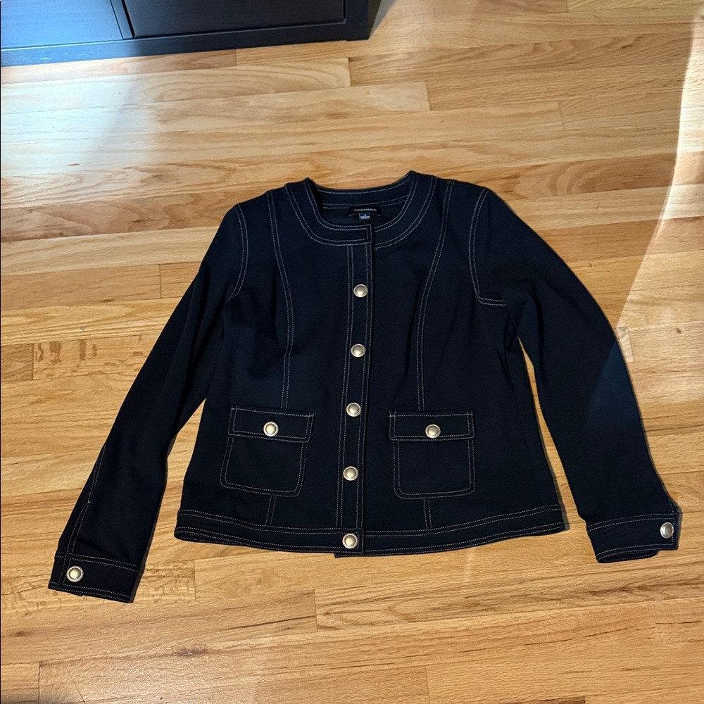 Summersalt Black Jacket with White Stitching and Gold Buttons
